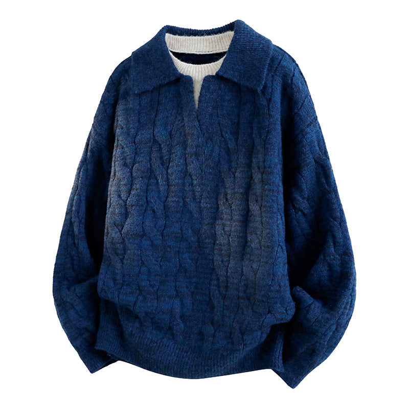 Vintage Cable-Knit Polo Sweater
