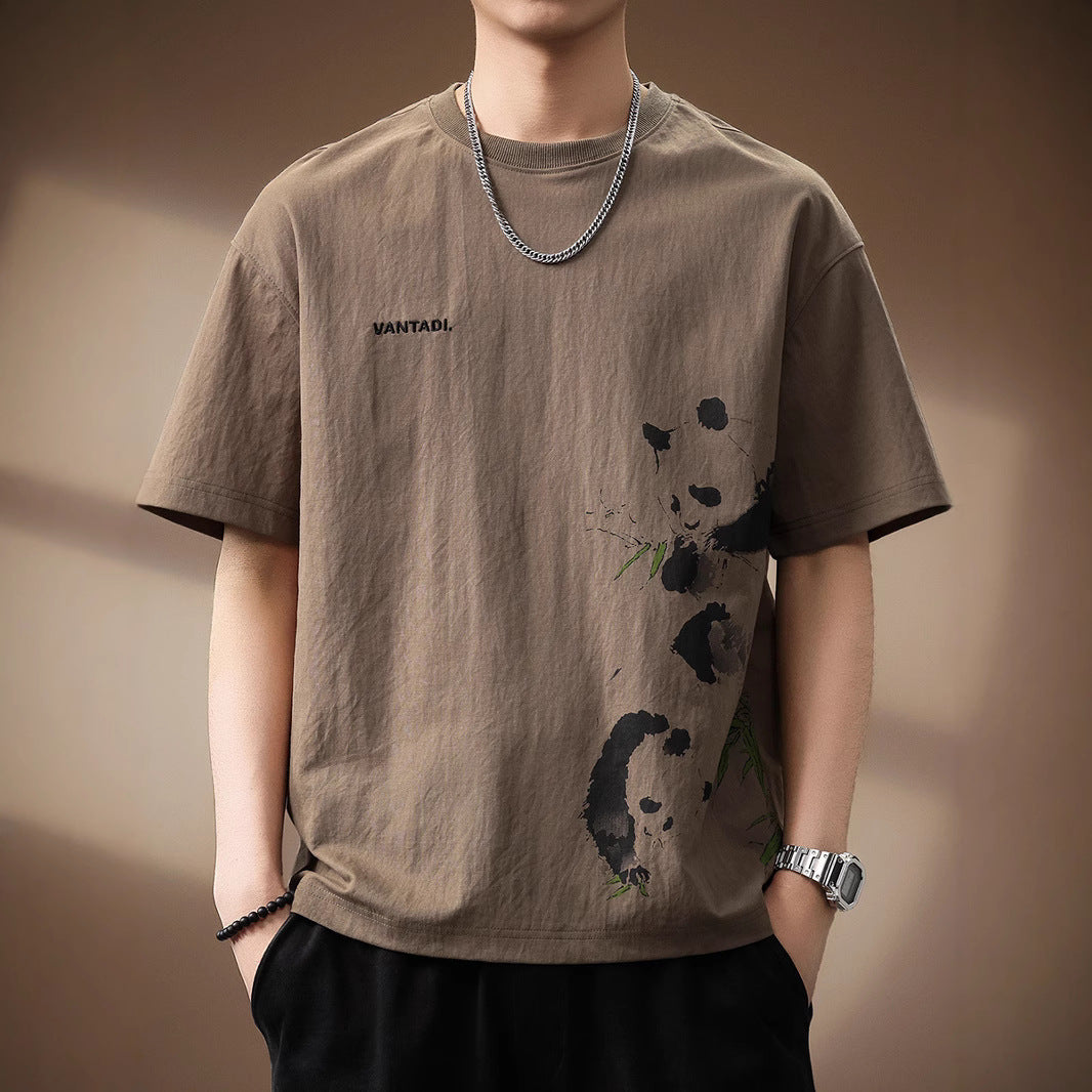Panda Print Linen Blend Tee