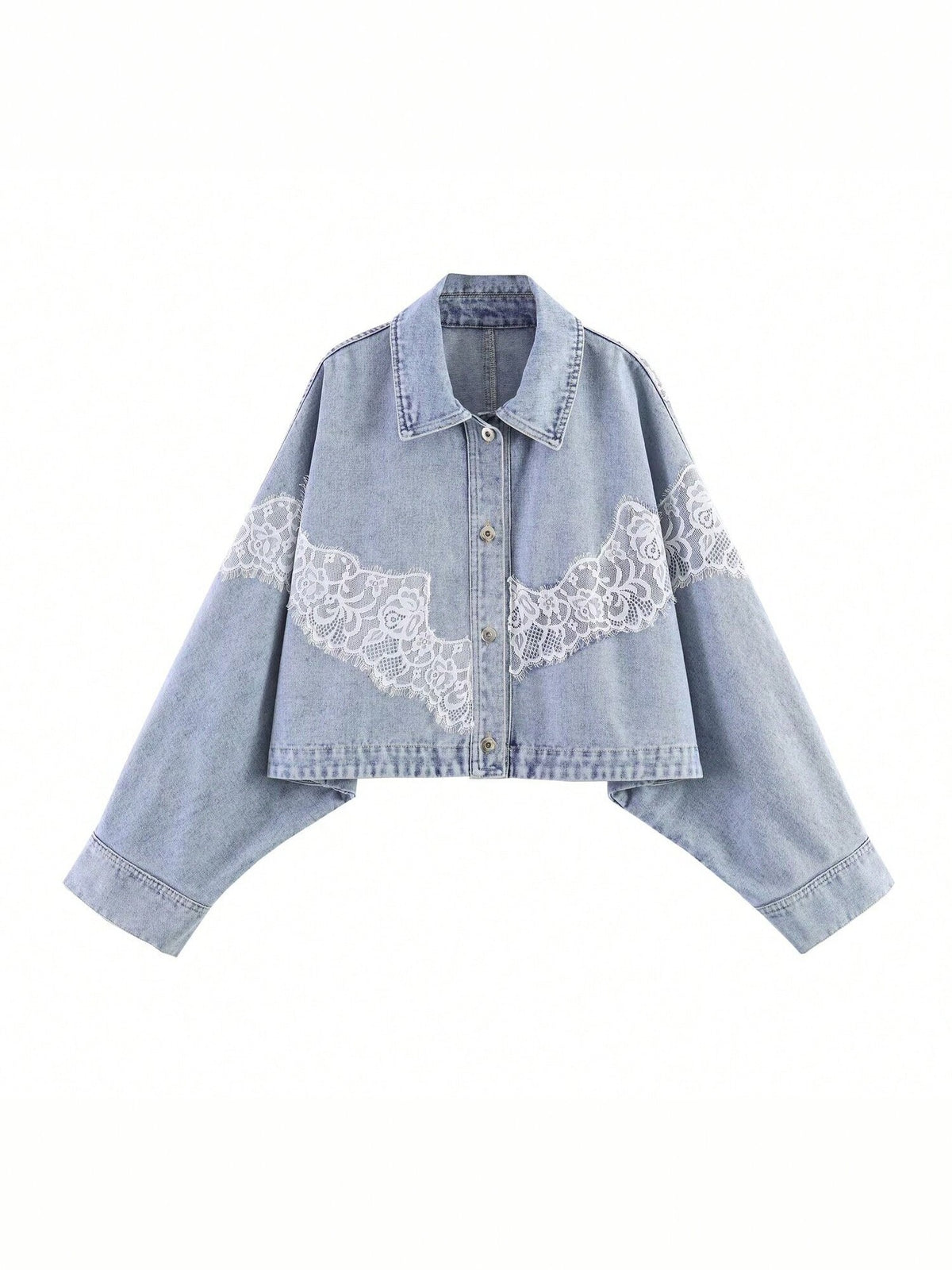 Women's Lace-Panel Cropped Denim Jacket