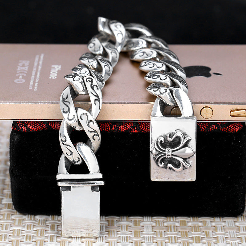 Vintage Fleur de Lis Cuban Chain Bracelet