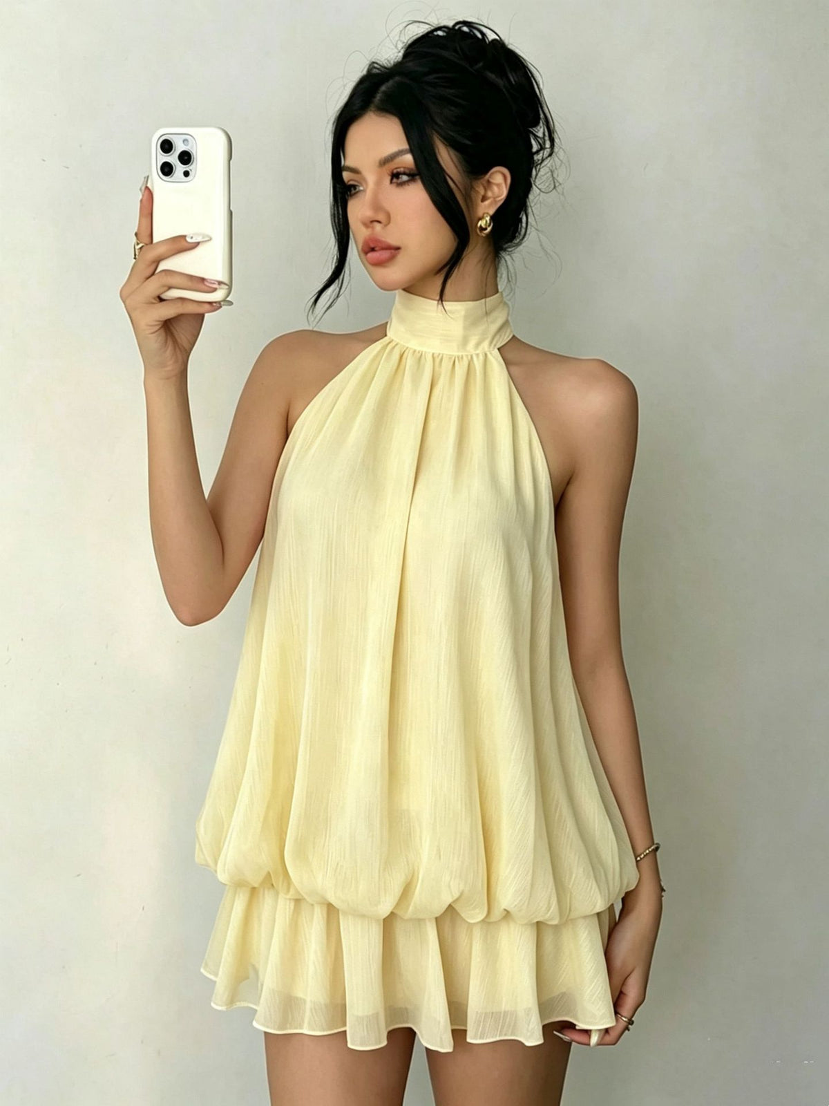 Halter Ruffle Backless Dress