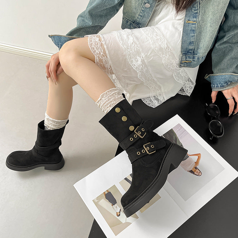 Chunky Sole Buckle Boots