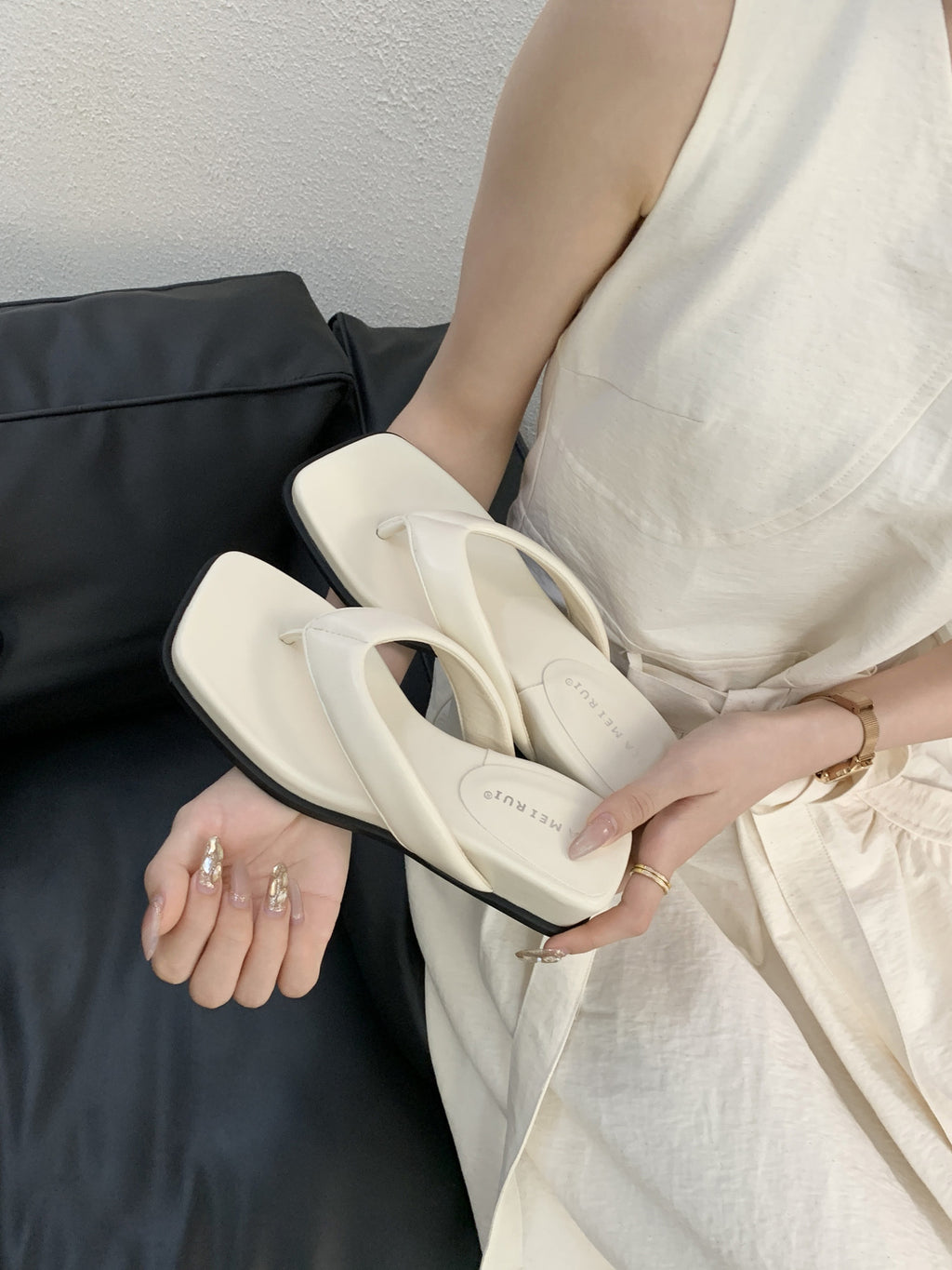 Square-Toe Wedge Sandals