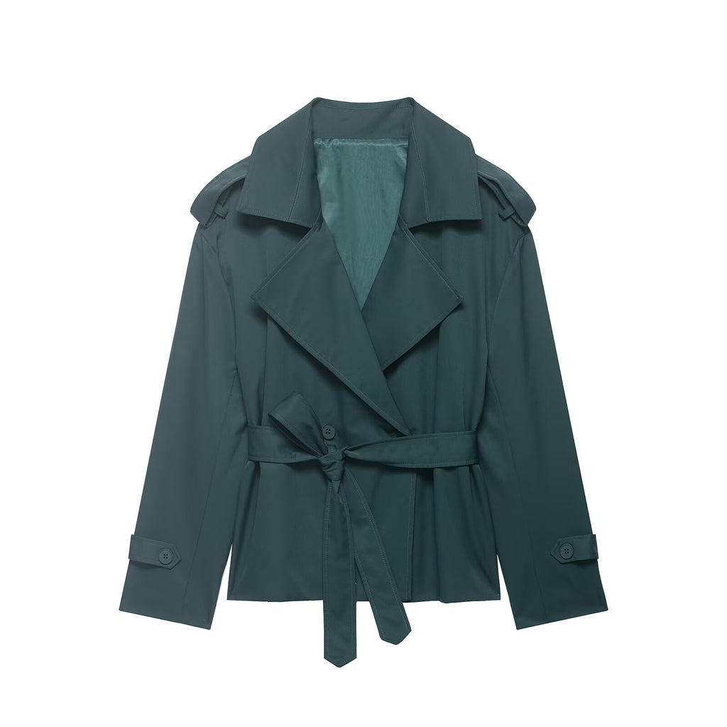 Elegant Tie Waist Short Trench Jacket