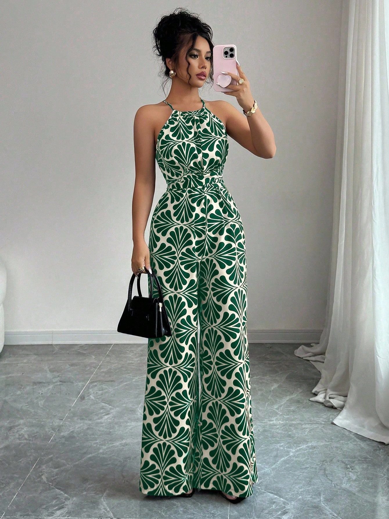 Abstract Print Halter Jumpsuit