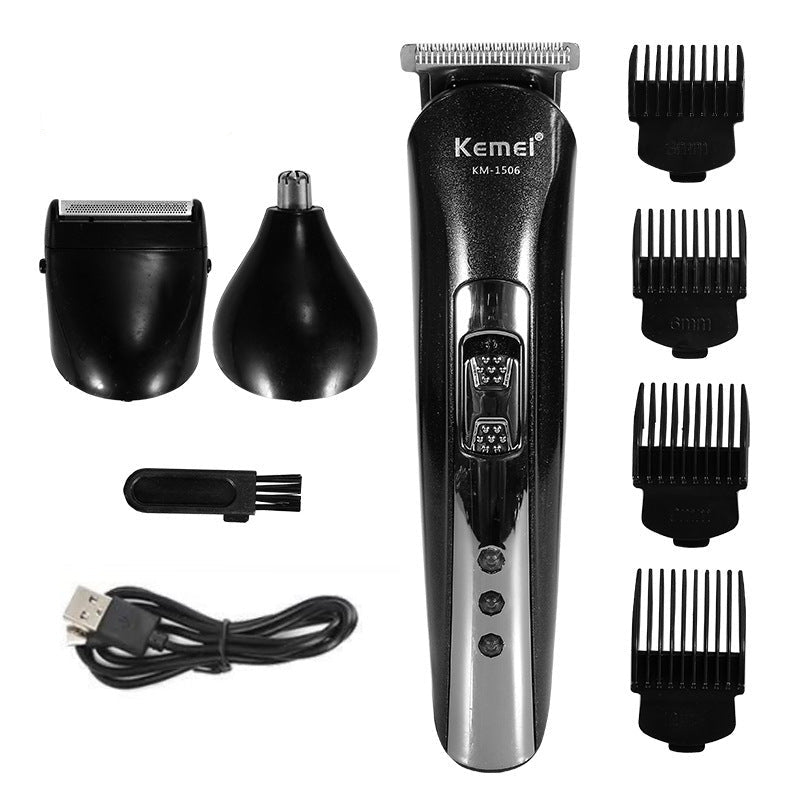 Kemei KM-1506 Oil Head Barber Shear, Engraving Barber Trimmer, Electric Push Shear, 3-in-1 Fader, USB Charging