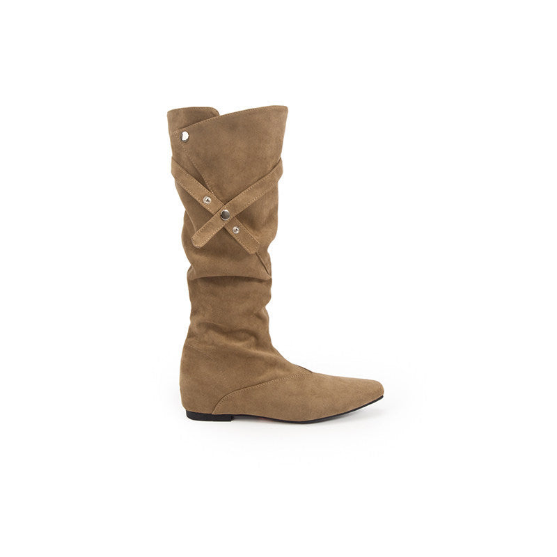 Pleated Buckle Mid-Calf Boots
