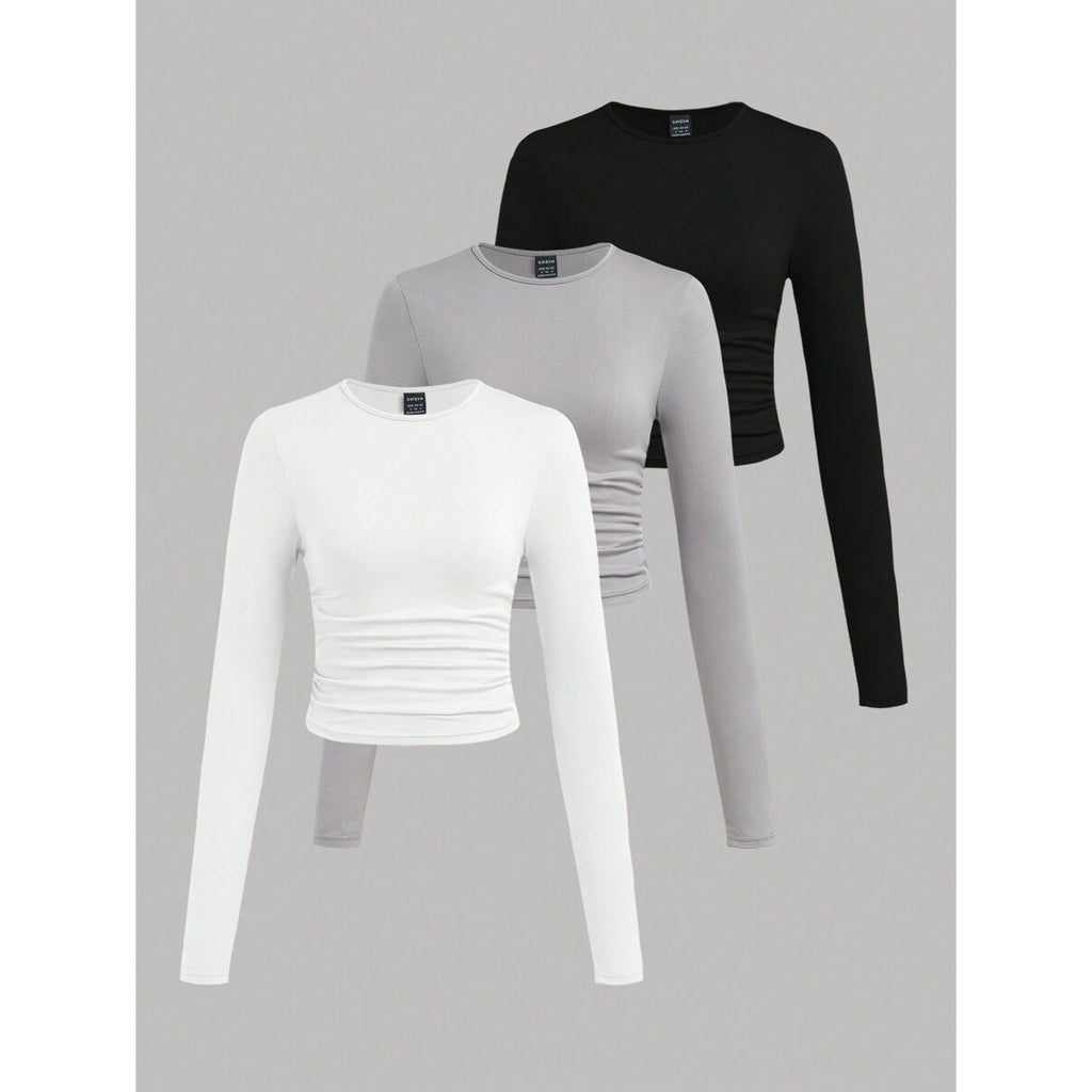 Ruched Long Sleeve Crop Top