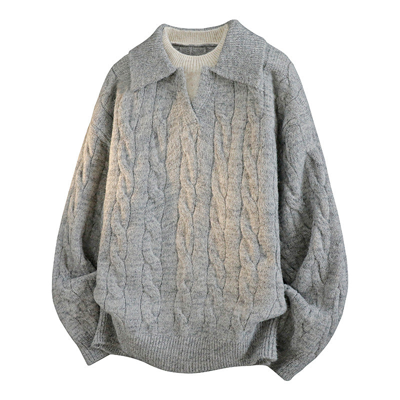 Vintage Cable-Knit Polo Sweater
