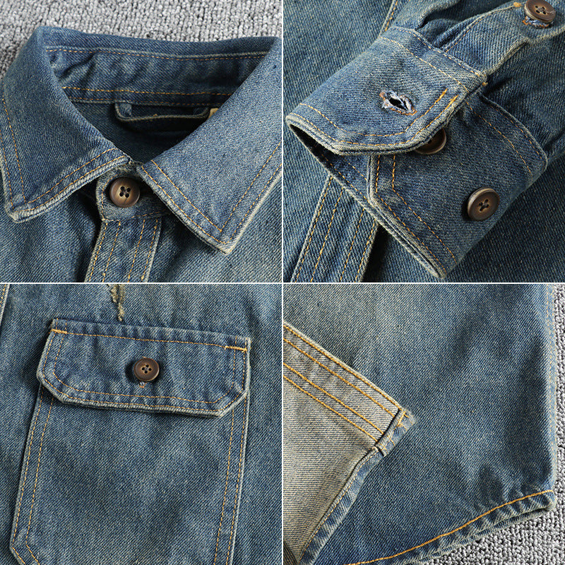 Heavyweight Distressed Denim Overshirt