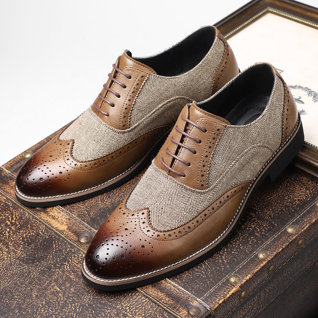 Men's Tweed-Panel Wingtip Brogues