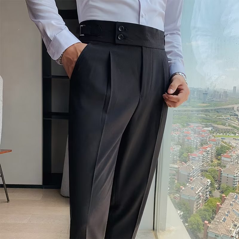 High-Waist Pleated Business Trousers