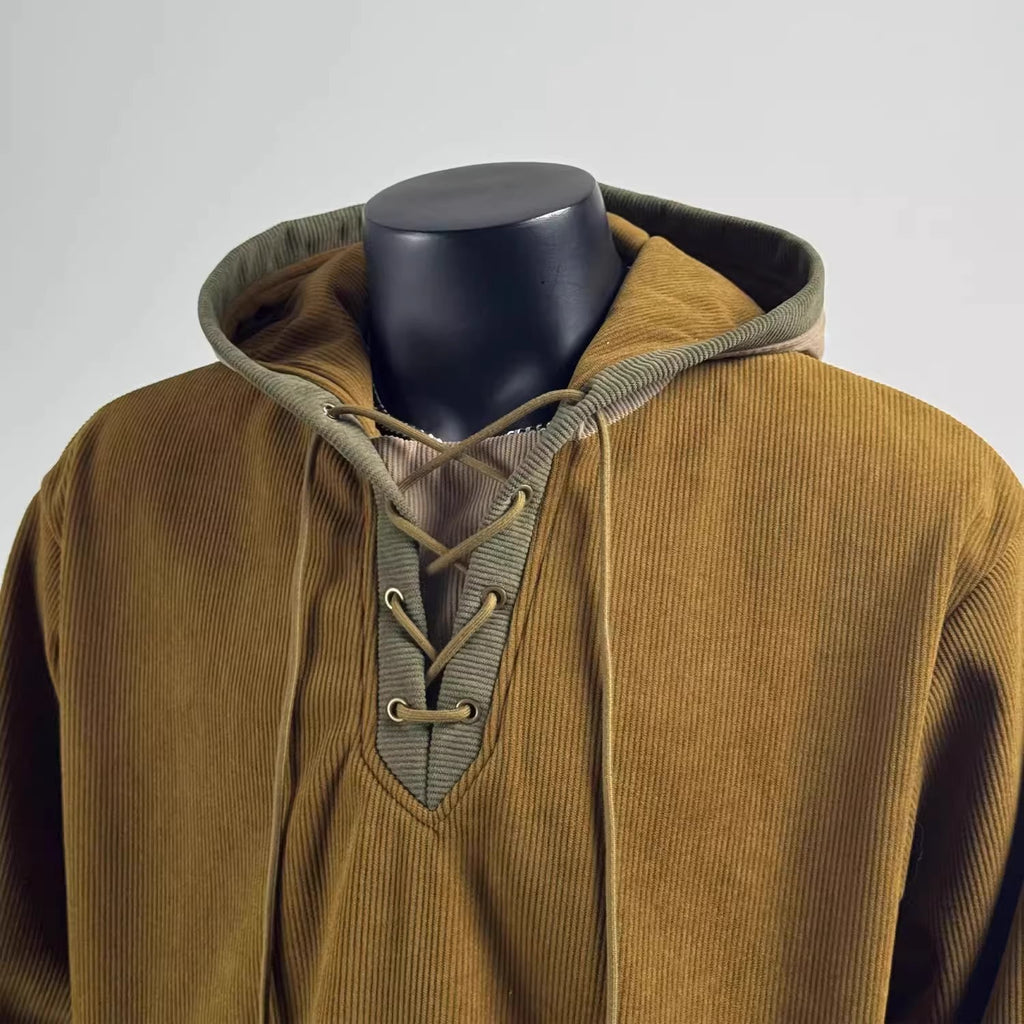 Lace-Up Corduroy Hoodie