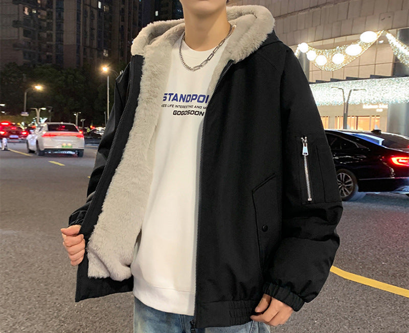 Fleece-Lined Hooded Bomber Jacket