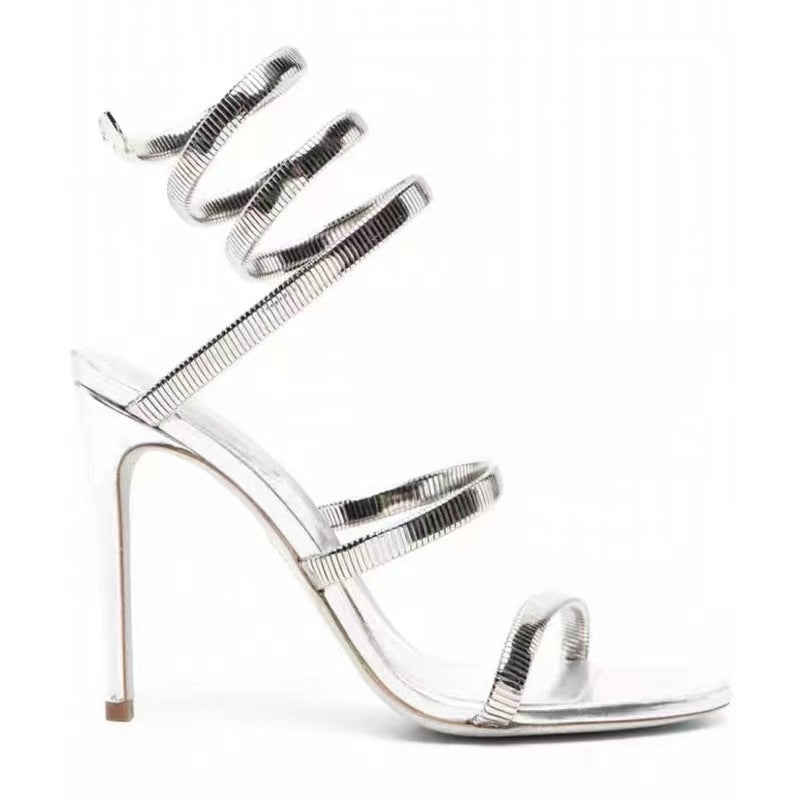 Metallic Wrap-Strap Sandals