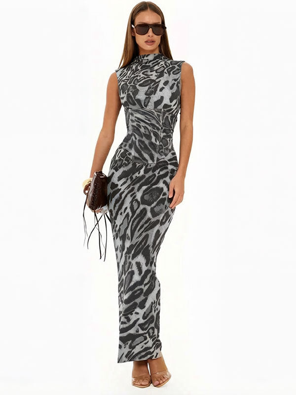 Leopard Print Corset Maxi Dress