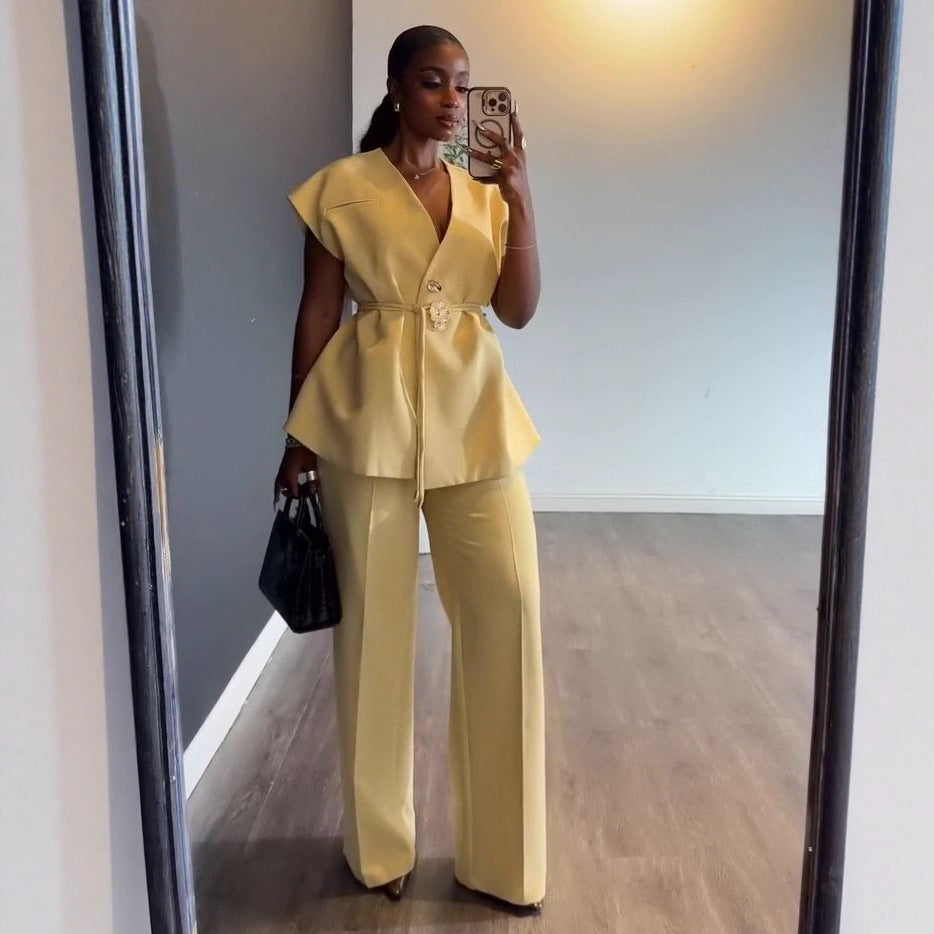 Sophisticated Two Piece Peplum Pant Set