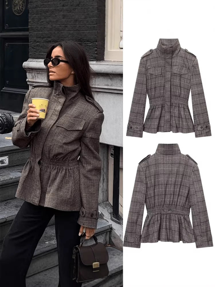 Women's Plaid Ruffle-Hem Blazer