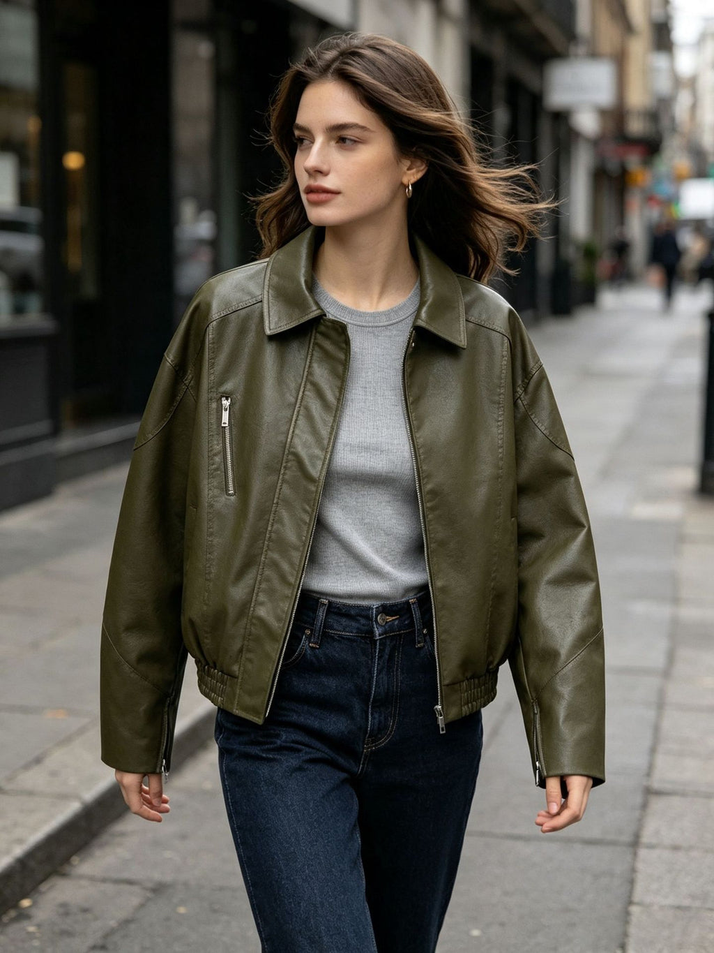 Women's Olive Zip-Pocket Jacket