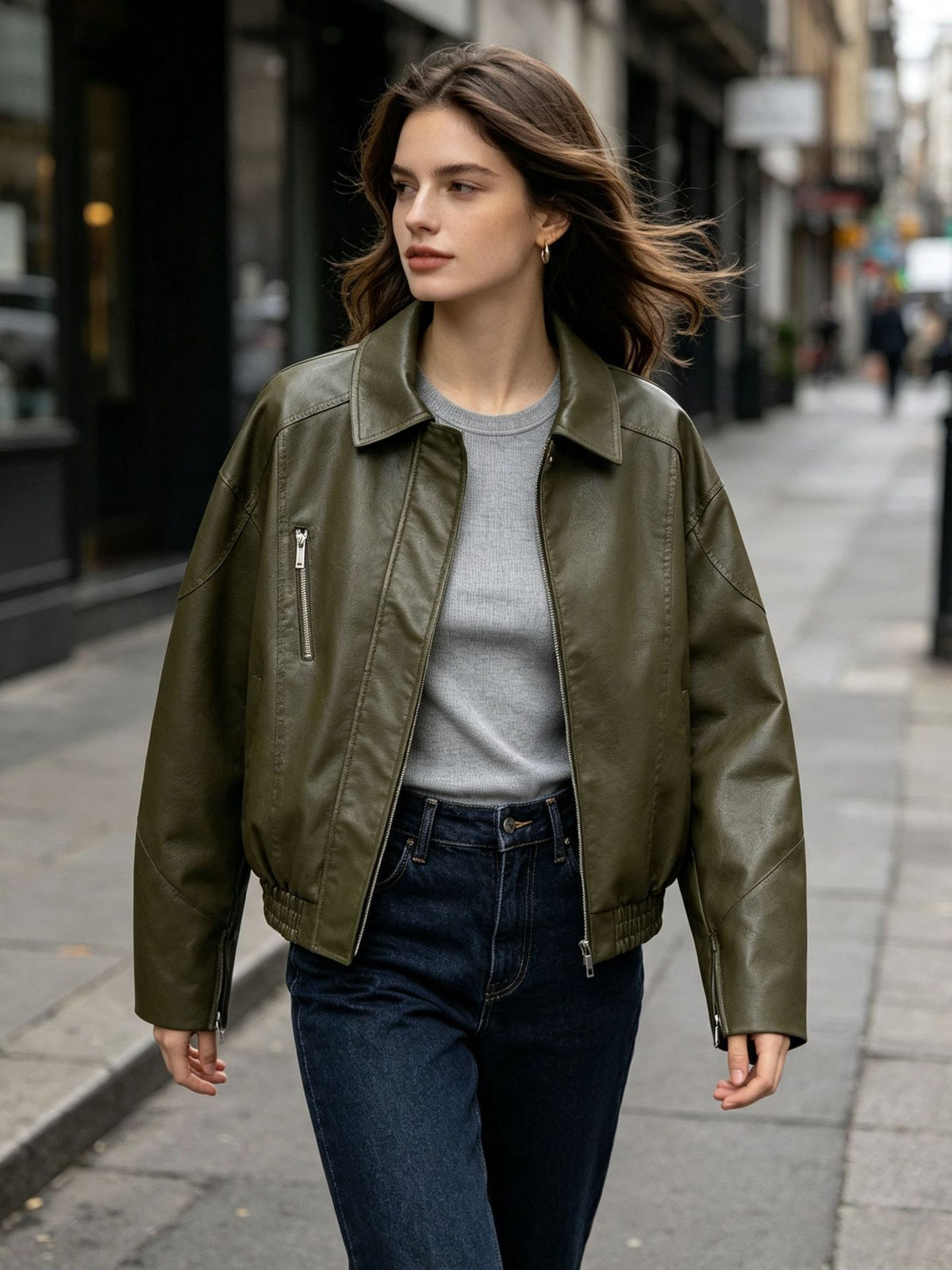 Women's Olive Zip-Pocket Jacket