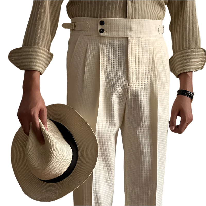 Men's high-waisted pleated trousers