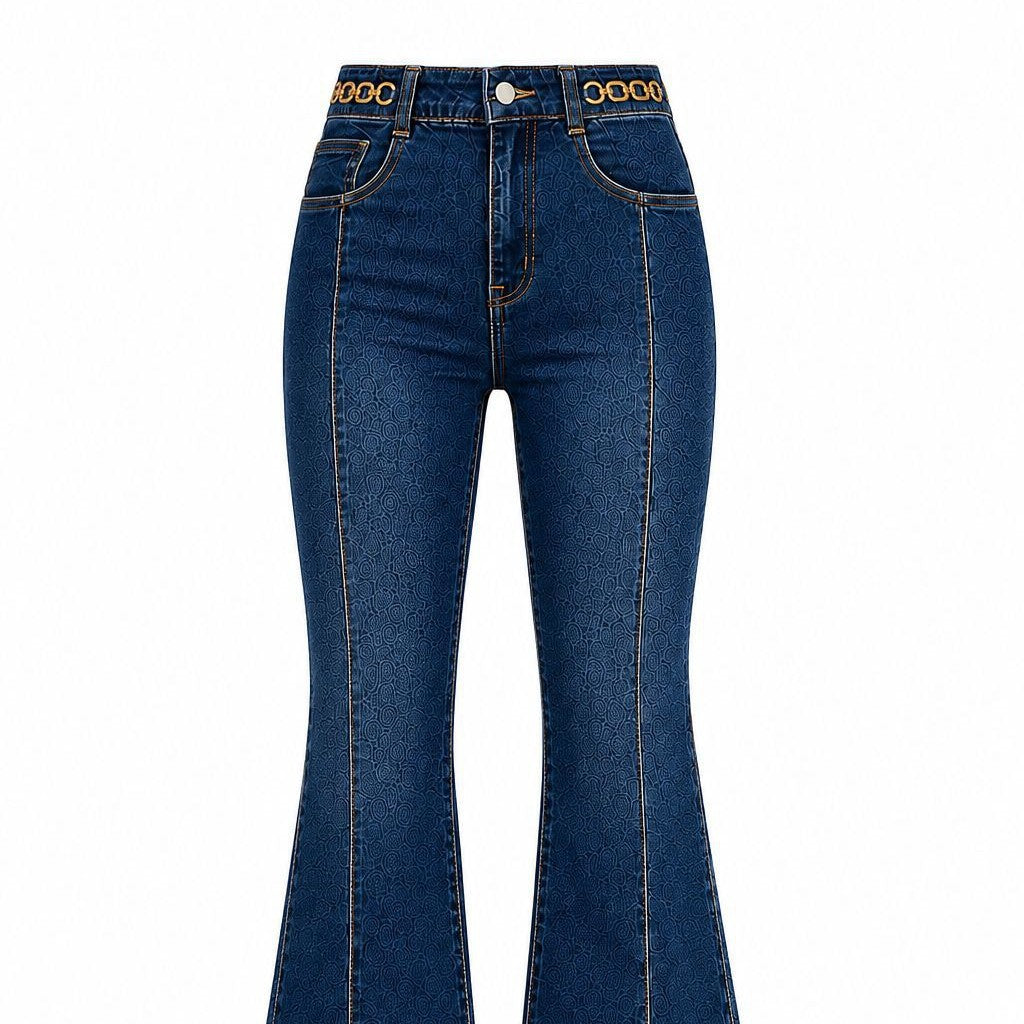Chain-Waist Flared Jeans