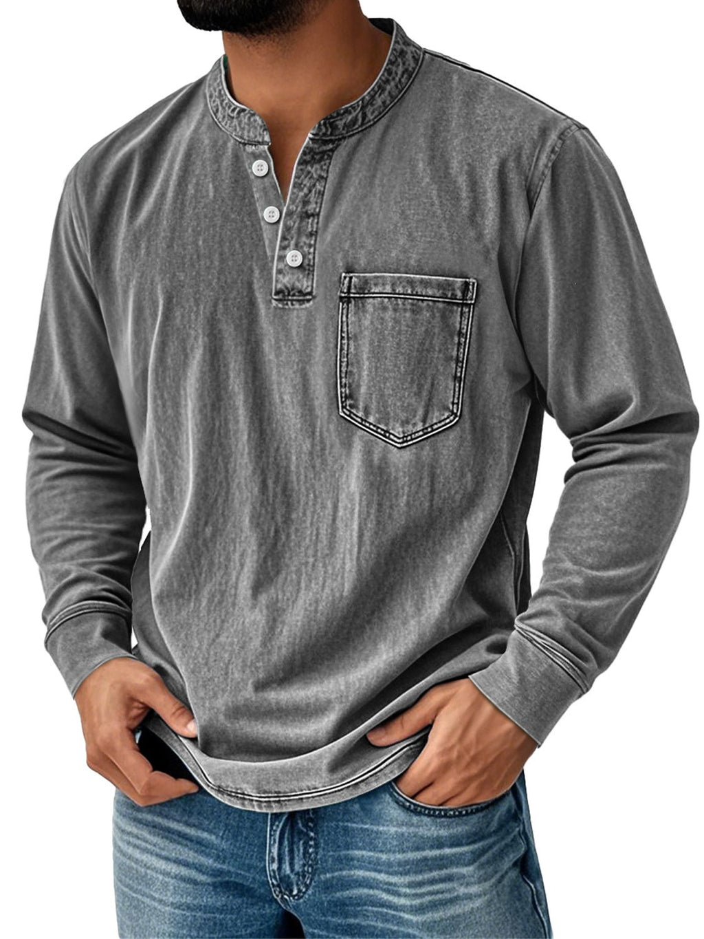 Three-Button Long Sleeve polo shirt