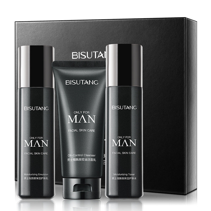 Men's Skincare Set Box Facial Cleanser Lotion Moisturizing Moisturizing Oil Control Cleansing Skin Care Products Three-Piece Factory Wholesale Men