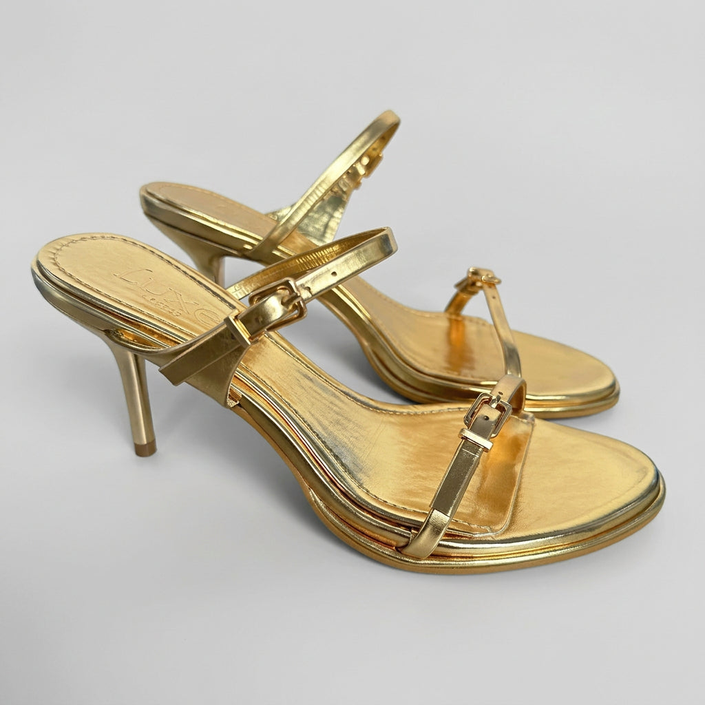 Gold Strappy Stiletto Sandals – product view
