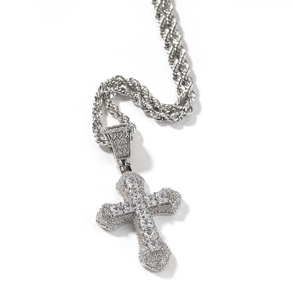 Iced Cross Rope Chain Pendant