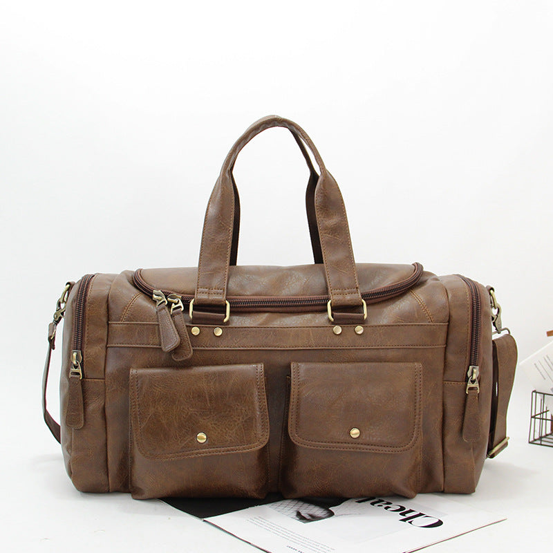 Men's Large Capacity Vintage Duffle Bag, Gym Bag, Multi Pocket, One Shoulder Crossbody Bag, Short Business Travel Bag, Men's Bag