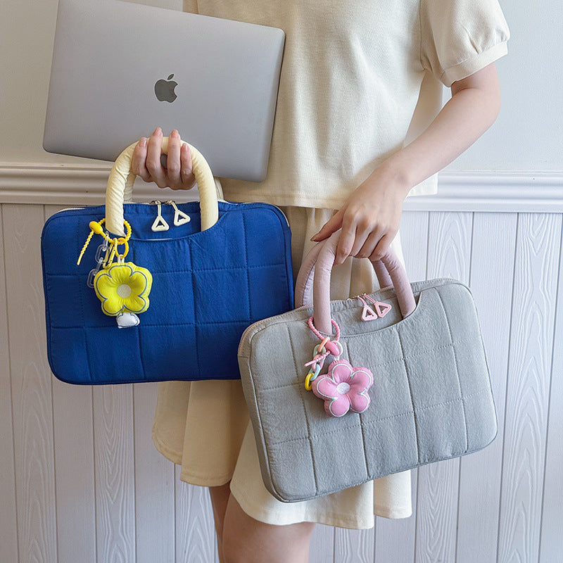 Quilted Laptop Bag With Flower Charm