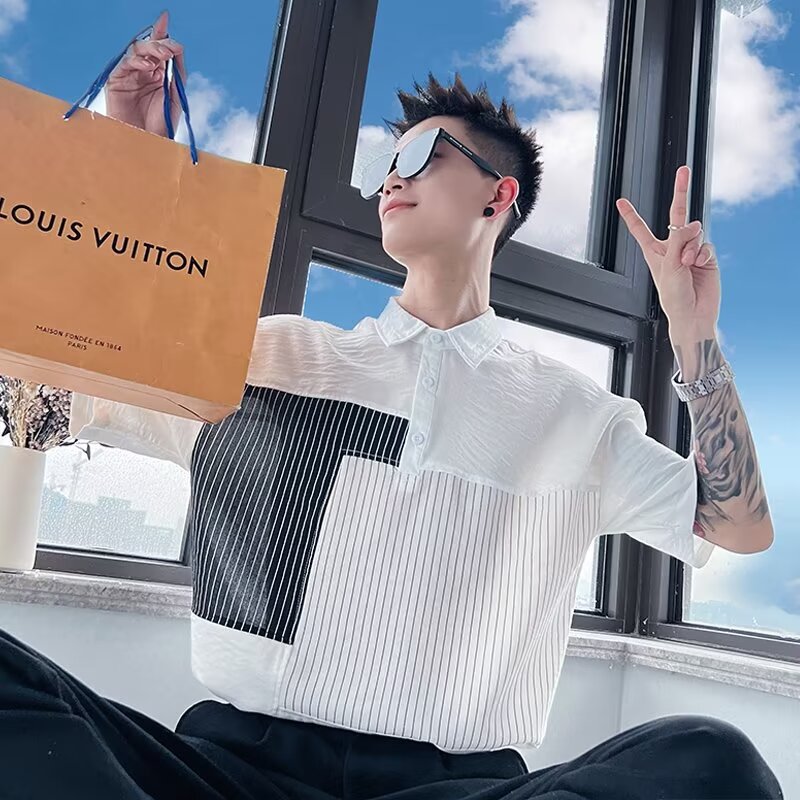 Patchwork Striped Polo Shirt