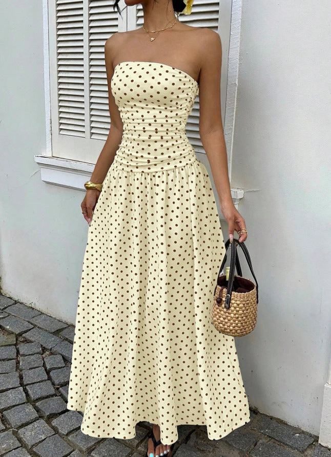 Retro Polka Dot Strapless Maxi Dress