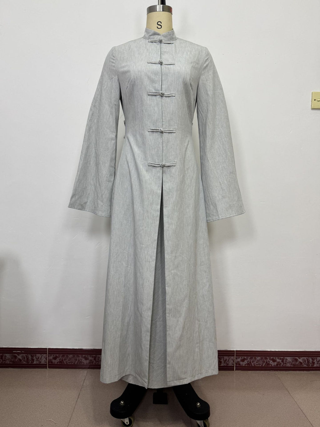 Elegant Traditional Frog Button Long Coat and Skirt Set