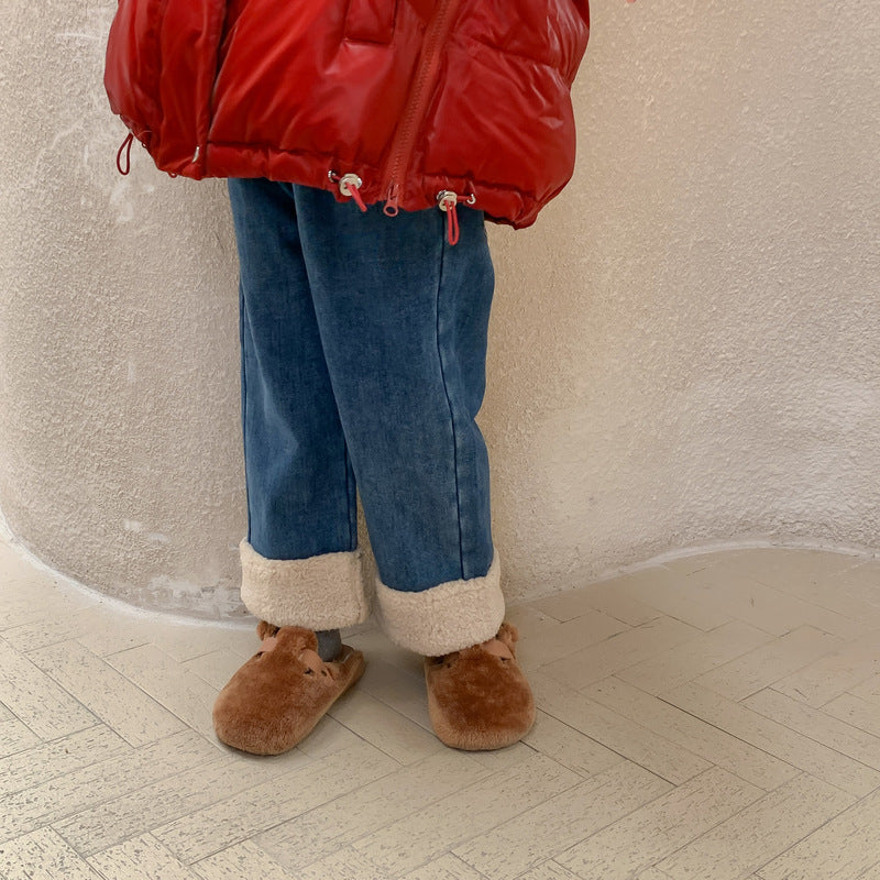 Girls' Faux-Fur Panel Straight-Leg Pants