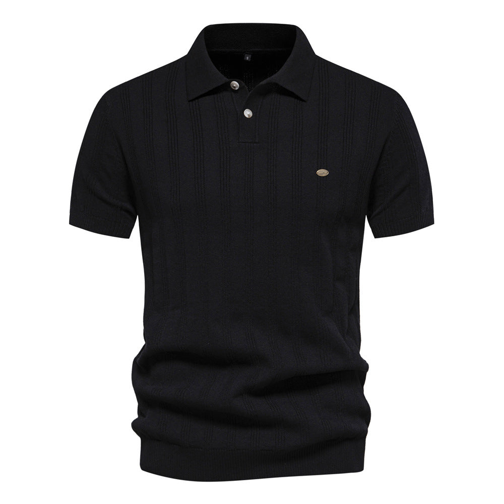 Textured Vertical Stripe Knit Polo