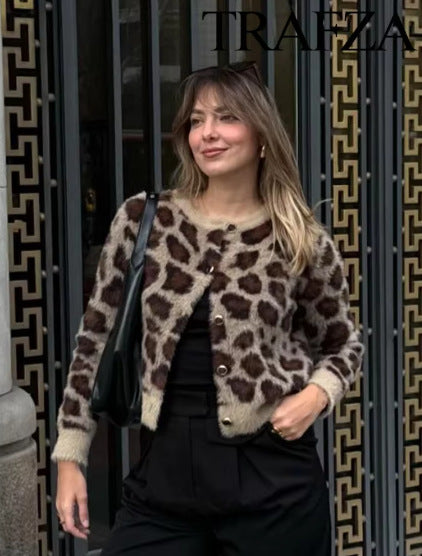 Women's Leopard Print Knit Jacket