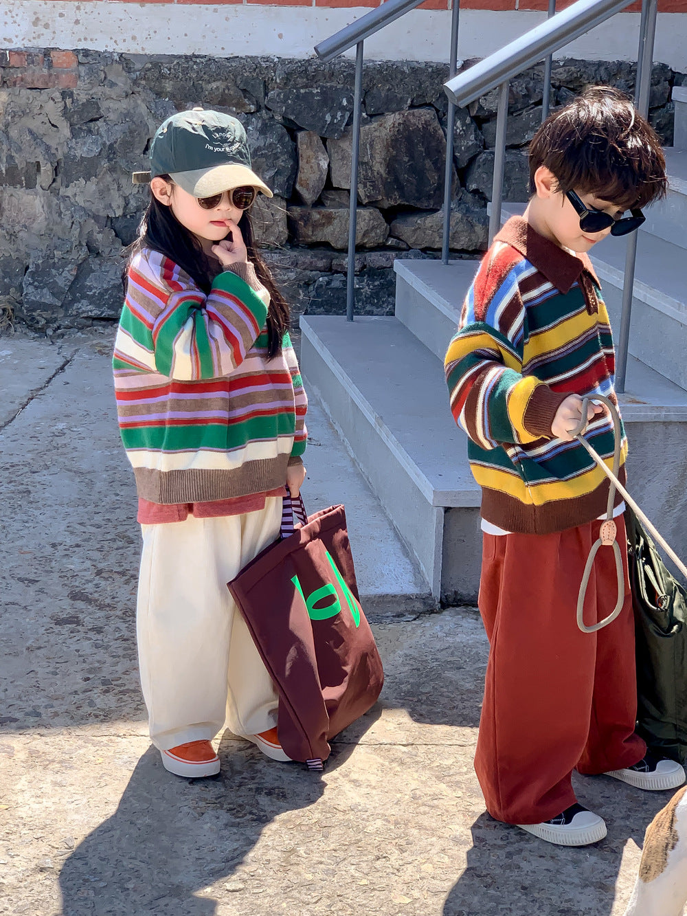 Kids' Striped Collared Knit Sweater
