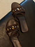 Gemstone Leather Wedge Slides