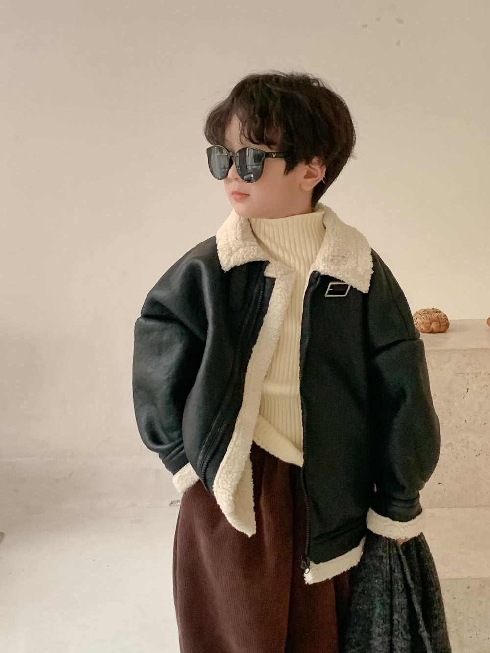 Boys' Faux-Leather Fur-Collar Jacket
