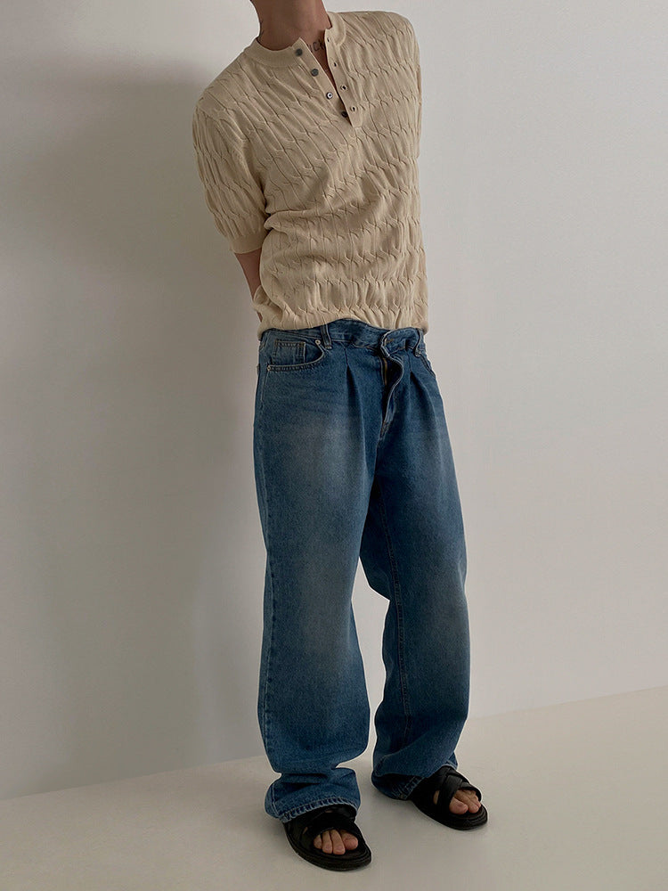 Textured Knit Henley Short-Sleeve