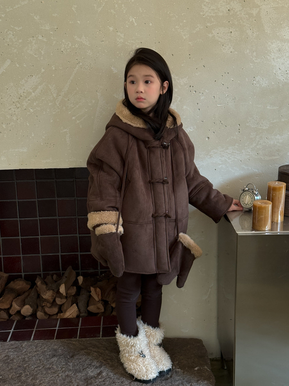 Girls' Hooded Faux-Fur Toggle Coat
