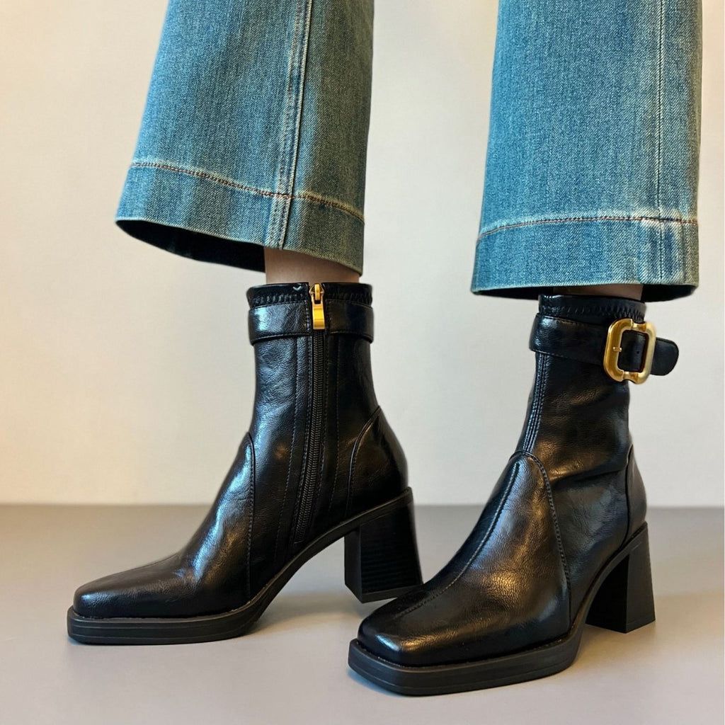 Square-Toe Block-Heel Boots