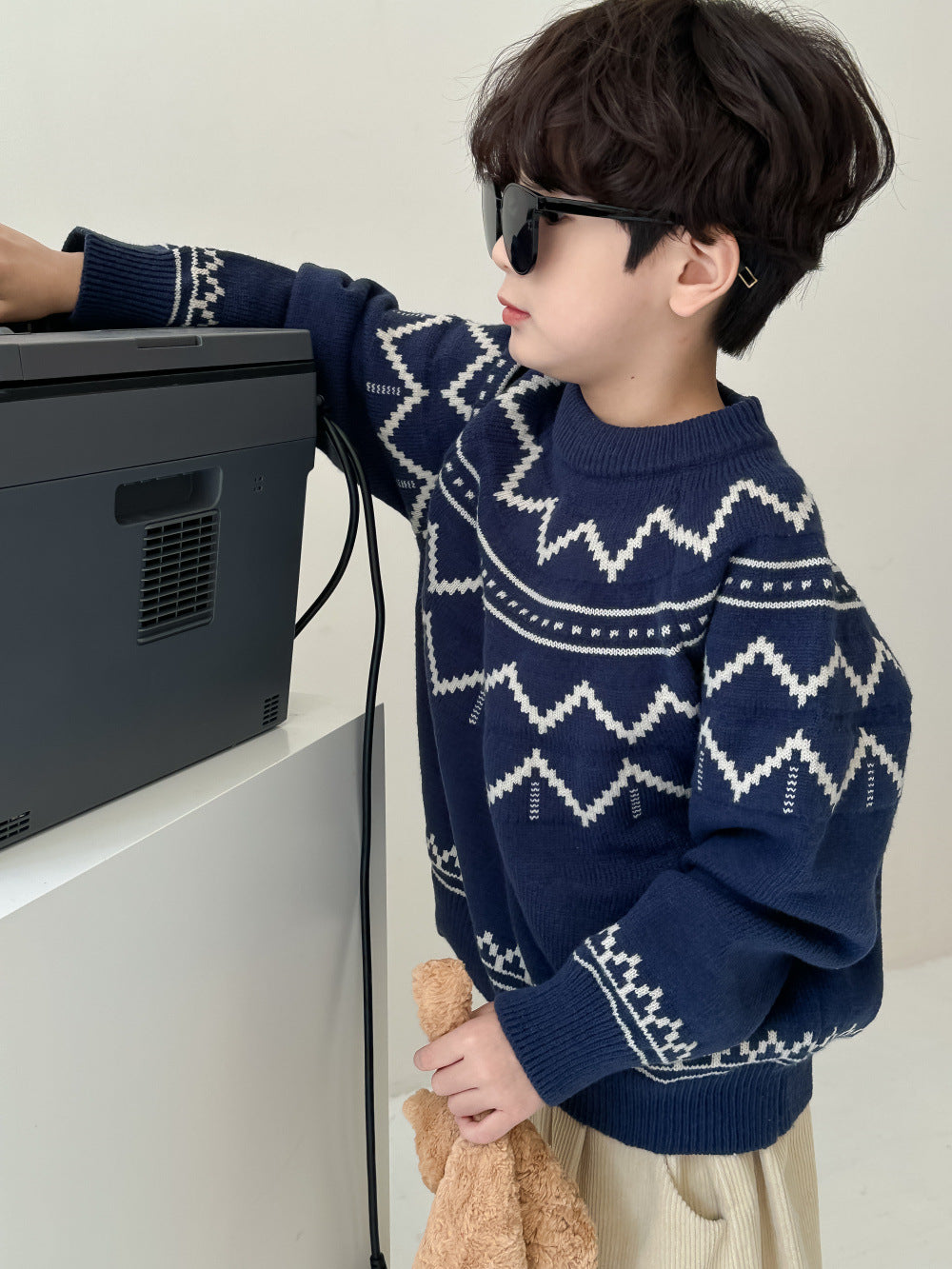 Kids' Wave-Knit Crewneck Sweater
