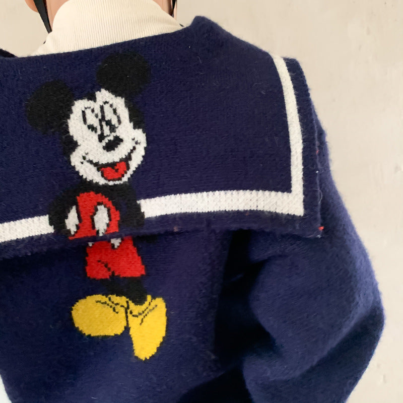 Kids' Navy-Collar Character Knit Sweater