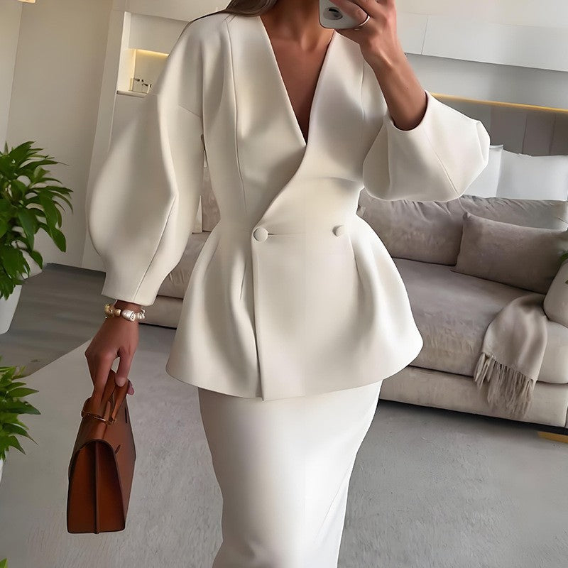 Elegant Peplum Blazer and Skirt Set