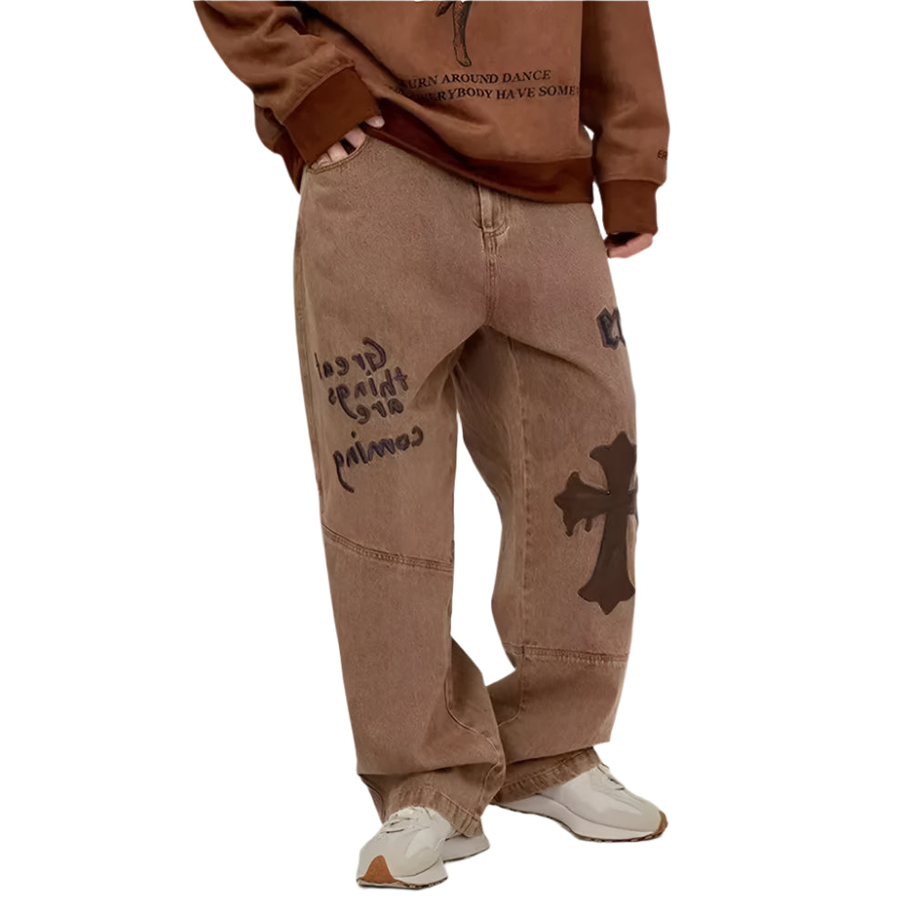 Retro Cross-Patch Baggy Jeans