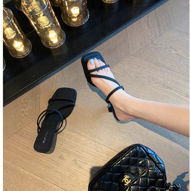 Slim-Strap Leather Sandals