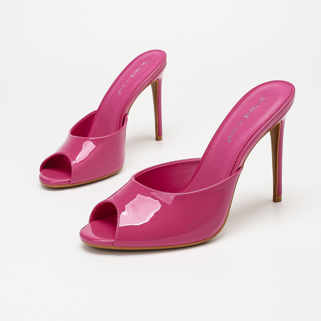 Patent Peep-Toe Mules